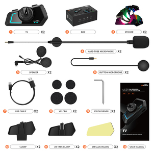 2 piezas Fodsports T1 2Riders 1KM Sistema de comunicación manos libres IP67 Intercomunicador inalámbrico para casco Accesorios para motocicleta Intercomunicador - Product Image 6