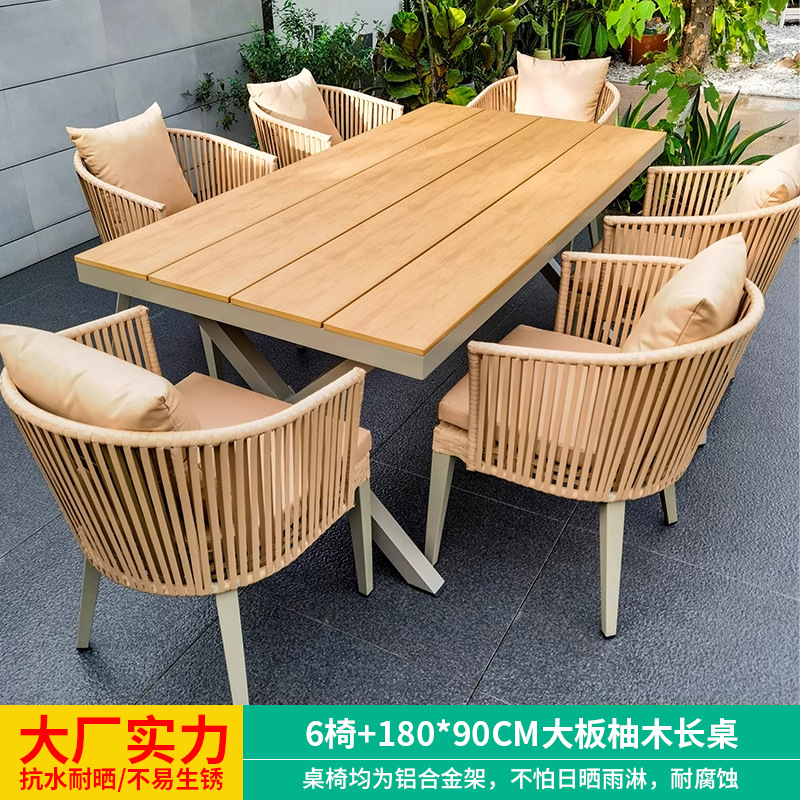 6 sillas + mesa larga de teca con tablero grande de 180 cm