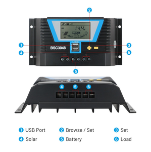 Controlador Solar PWM 20A 30A 60A 80A 12V/24V o 12V 24V 36V 48V, regulador de batería de litio de luz, Control de tiempo Dual y USB - Product Image 6