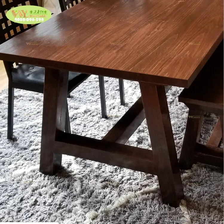 Mobília do hotel restaurante EUA black walnut madeira mesa de jantar com base de madeira/Formal grande mesa de jantar de madeira