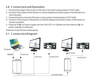 300M vga至hdmi扩展器双显示器扩展器vga至rj45转换器1080P VGA至UTP RJ45扩展器，通过5e类/6 - Product Image 4