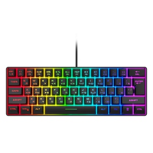 Teclado de ordenador con efecto luminoso RGB con cable de 61 teclas rusas 2025 con interruptores azules compatibles con USB y USB tipo C para juegos - Product Image 1