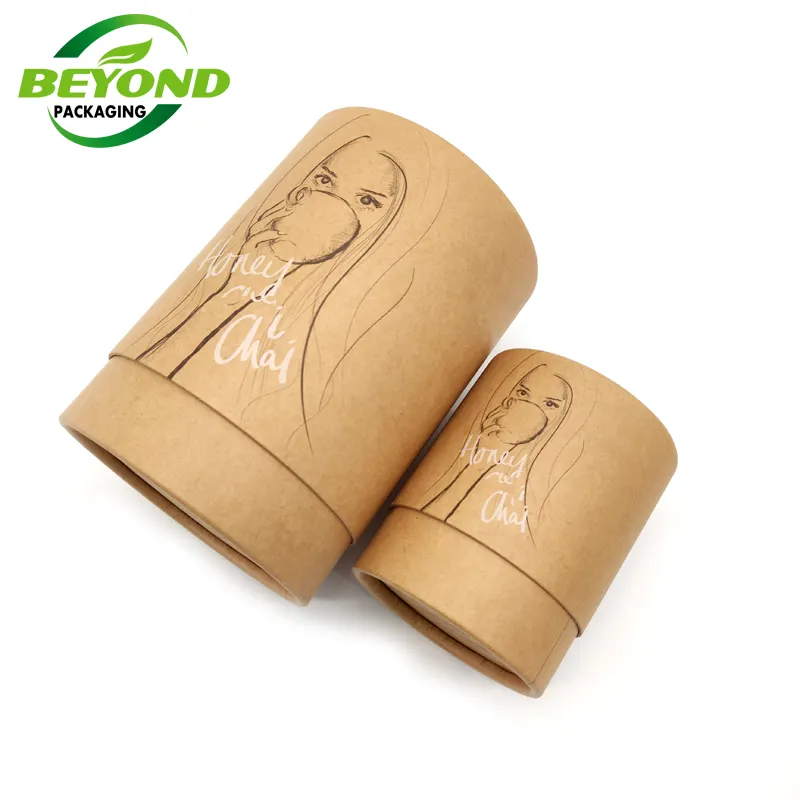 Biodegradable Cardboard Tea Cans Paper Canisters Customised Cylinder Kraft Paper Package for Cookie Chocolate tube