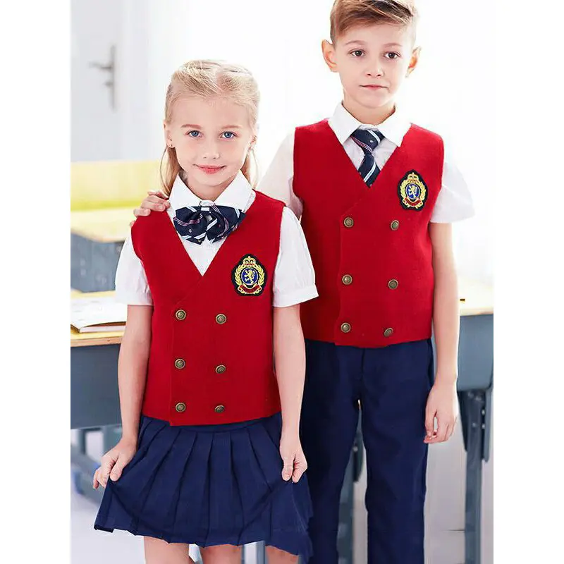 Venta caliente de la escuela de niños ropa camisa Chaleco con corbata de la escuela primaria uniforme