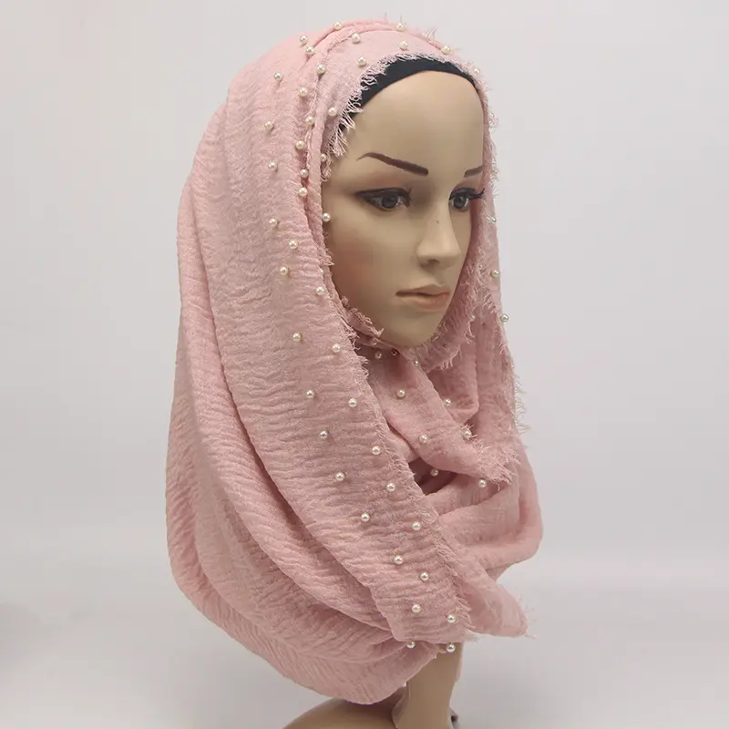 Bufanda de Hijab de algodón arrugado con perlas y cuentas, superventas, musulmán