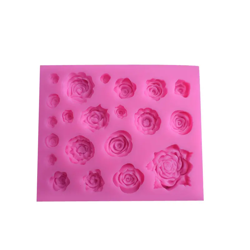 Rose grandi e piccole 21 piccoli fiori stampo quadrato in silicone fondente decorazione torta al cioccolato stampo sapone fatto a mano