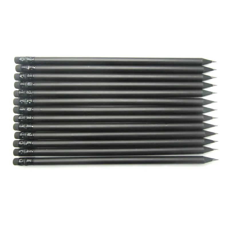 맞춤형 블랙 우드 연필 맞춤형 로고 HB 7.5 인치 블랙 펜슬 블랙 지우개 학교 용품 연필