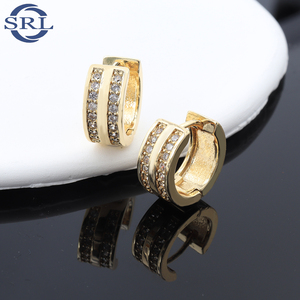 Altın pirinç Huggie küpe ile çift sıra zirkon taşlar günlük lüks Trendy toptan moda takı için dikişsiz çemberler - Product Image 6