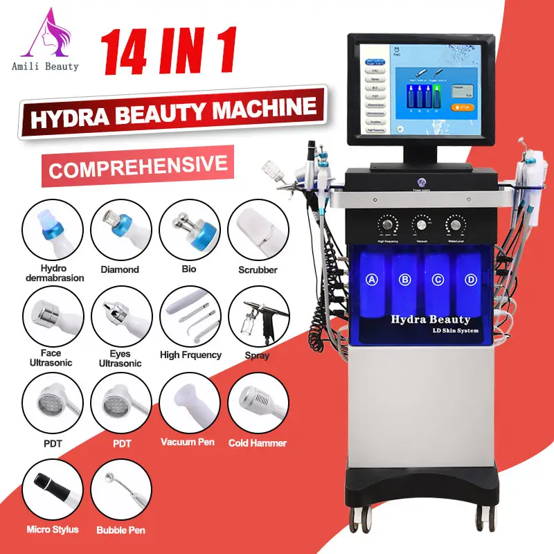Mesin Facial oksigen terbaik 15 In 1, mesin wajah kecantikan Hydra H2o2 Hydra Hydro Aqua Peel hidrodermabrasi wajah