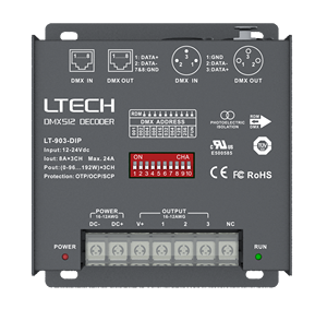 Ltech LT-903-DIP DMX 512 Decoder LT-903 8bit 16bit RDM RGB 8A * 3CH Max.24A Max.576W XLR RJ45 rdmx Decoder per illuminazione scenica - Product Image 4