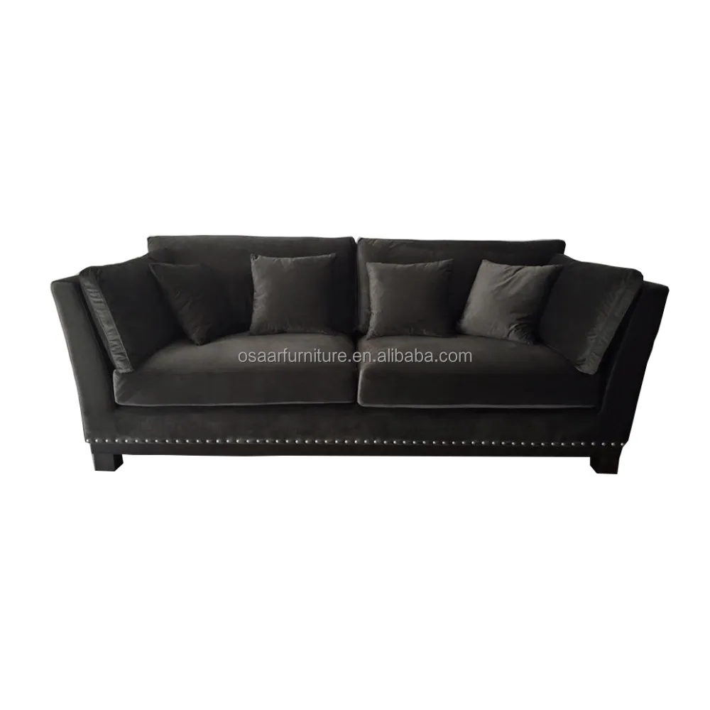 Prego Studded Veludo Cinza Escuro Estofados Sueco Design Moderno Tecido Sala Sofá