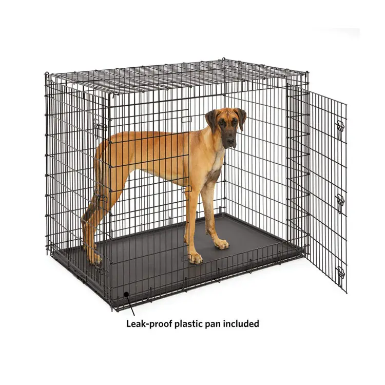 Large size metal material powder coating black pet cage dog crate collapsible dog kennel for sale