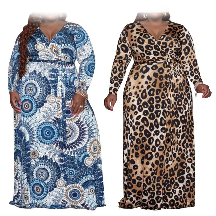 Gaun ukuran besar wanita, pakaian musim dingin mewah motif Digital kustom gaya mode musim gugur 2024