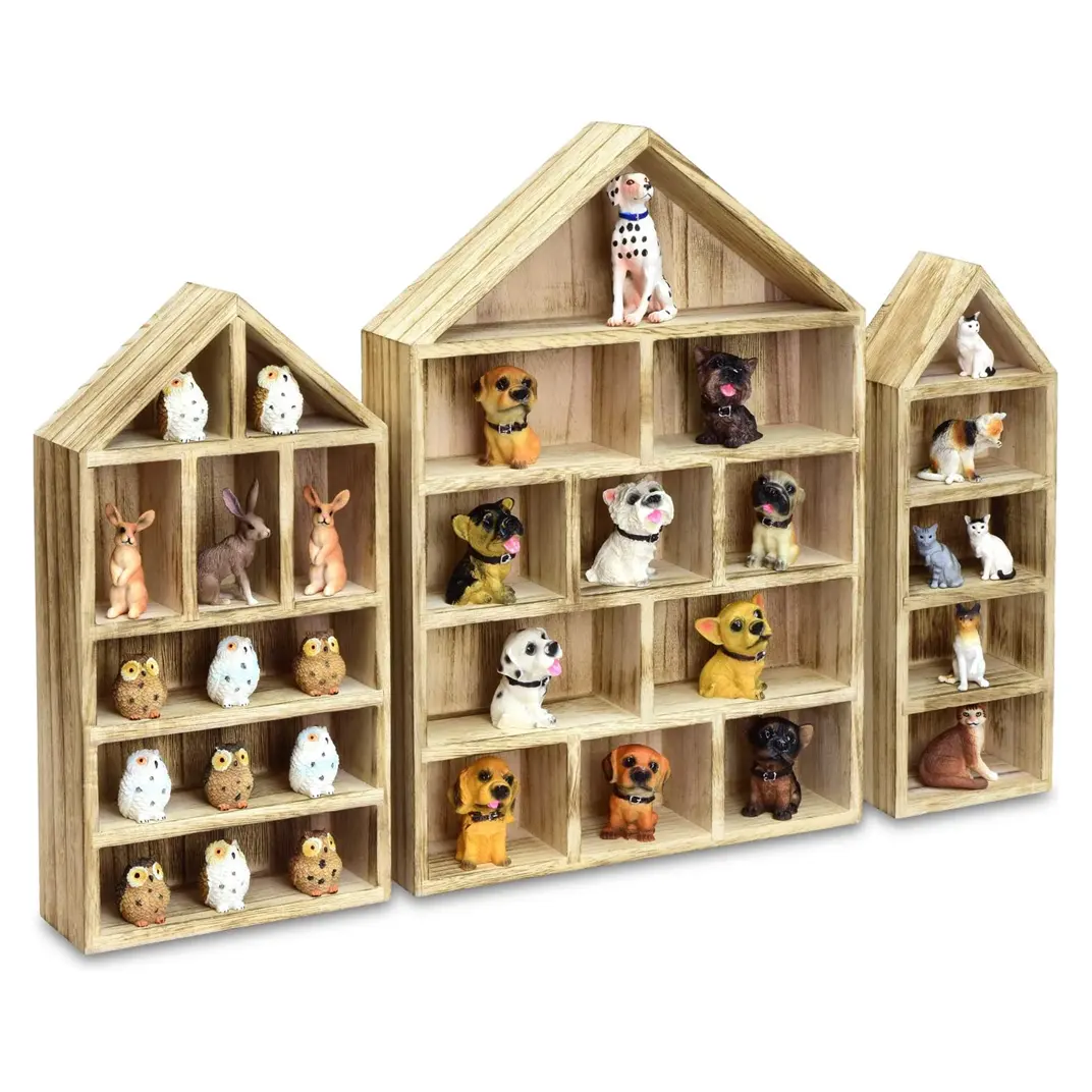 Espositore per modelli di giocattoli in legno a forma di piccola casa scaffale portaoggetti per mini figure