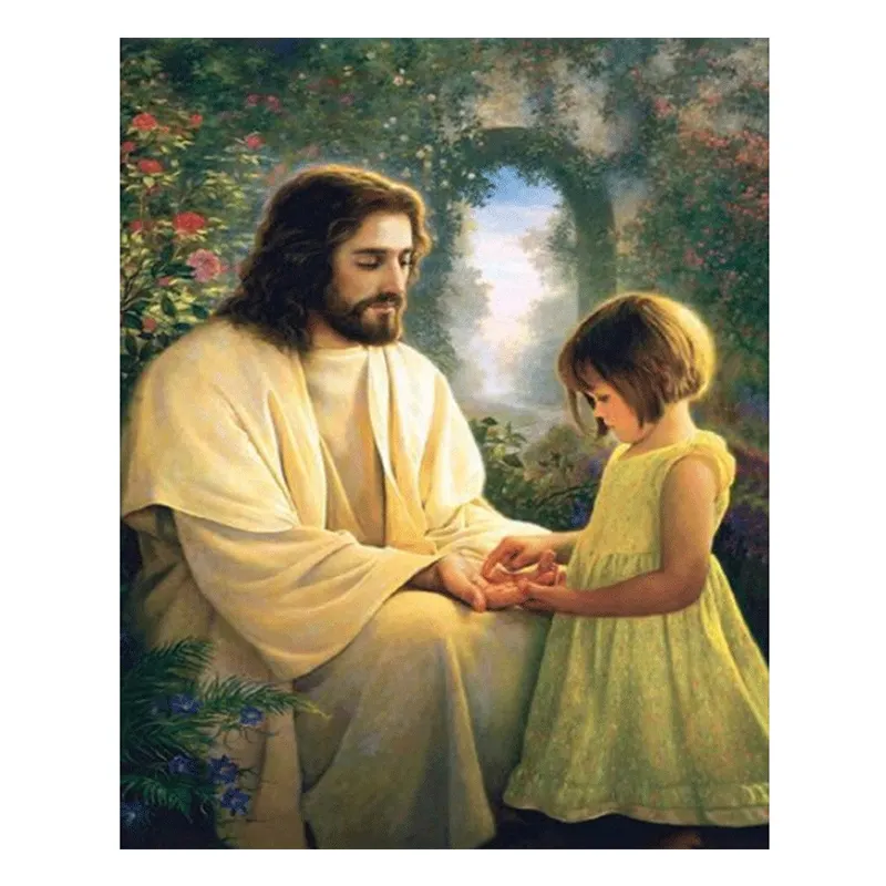 Kitô giáo đức tin bức tranh 5D kim cương bức tranh Kitô giáo chúa và trẻ em tự làm đầy đủ kim cương bức tranh trong nhà tường nghệ thuật trang trí