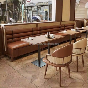 Custom Retro Rattan Restaurant New Shape Booth Seating Sofa Solid Wood Chairs and <strong>Table</strong> <strong>Set</strong> - Product Image 3