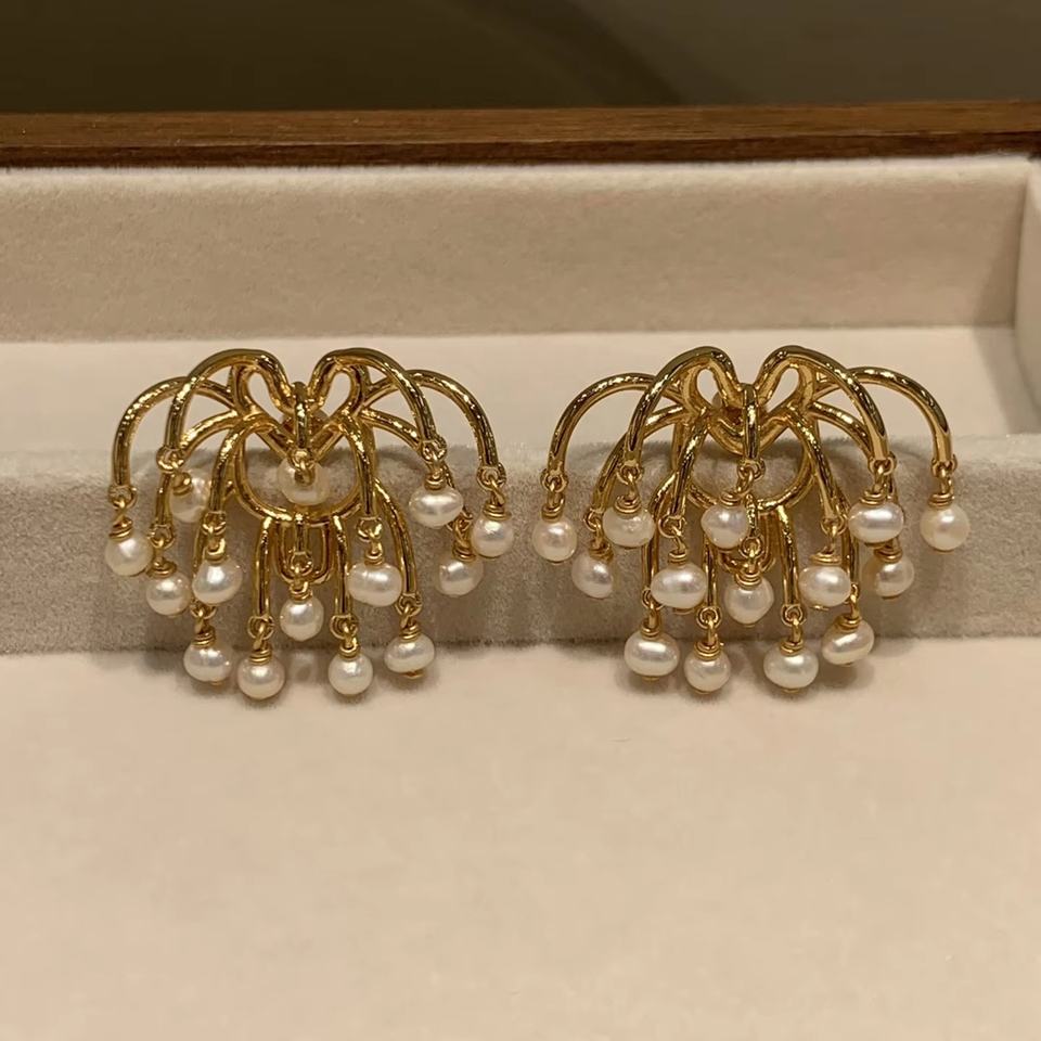 2025 New Year Earrings for Women Firework Design Funny Earrings Natural Freshwater Rice Pearl Beaded Unique Creative Earrings
