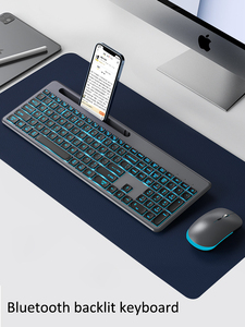 Teclado inalámbrico con ratón y modo Dual, 2,4G, color azul, soporte para teléfono móvil, recargable, silencioso, para escritorio
