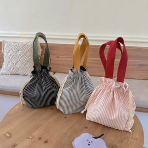 定制条纹拉绳午餐袋定制小手提袋带手柄帆布包 - Product Image 3