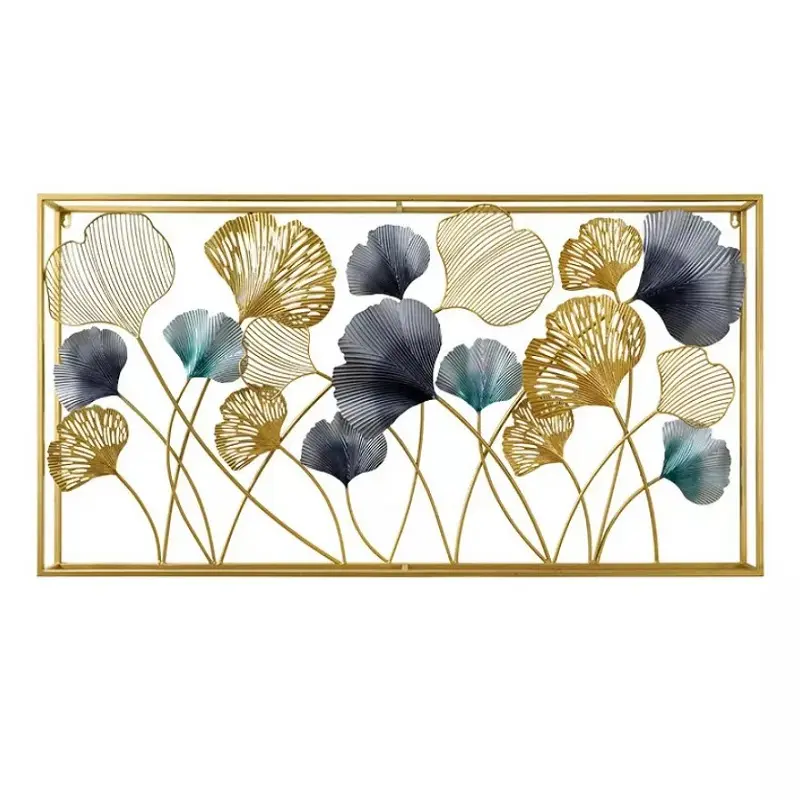 Minimalistische Grote Luxe Muurflora Goud Metalen Bladeren Rechthoek Frame Muurkunst 3d Abstracte Metalen Muurkunst