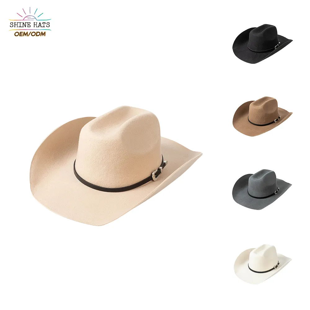 Shinehats Classic Designer Western Upturned Wide Brim Cowboy Fedora Hat Mujer Señora 100% Sombrero de fieltro de lana Chapeau Femme con cinta