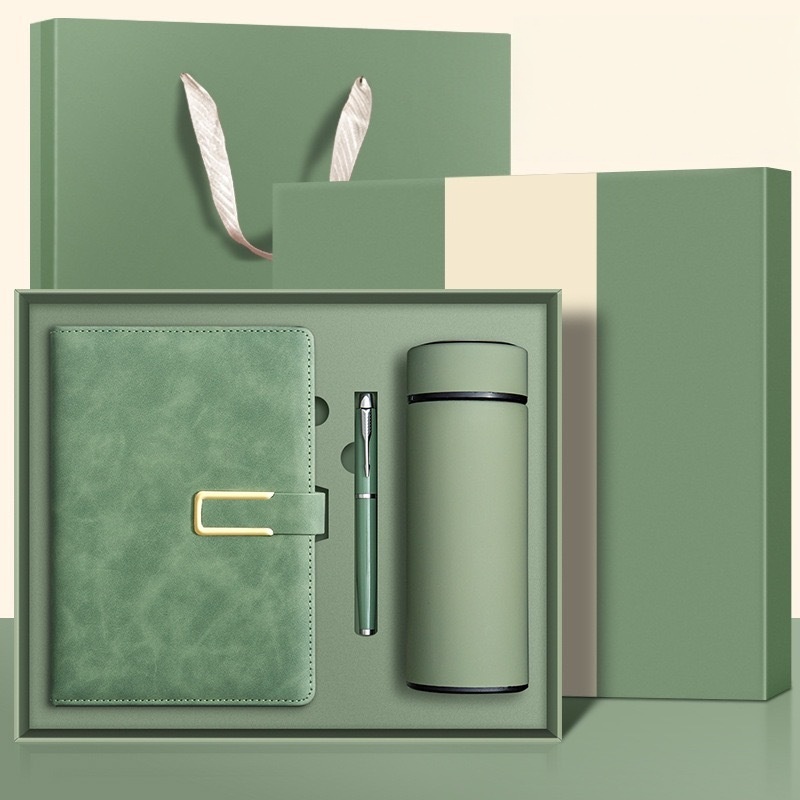 Vert Matcha + stylo en métal + tasse thermos + coffret cadeau sac cadeau