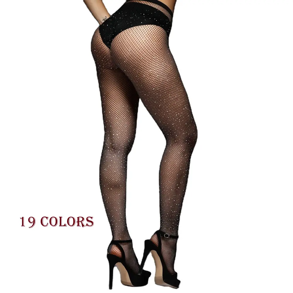 Calças pretas de clube femininas, 19 cores, malha transparente, buracos vazados, casual, calças skinny, para mulheres