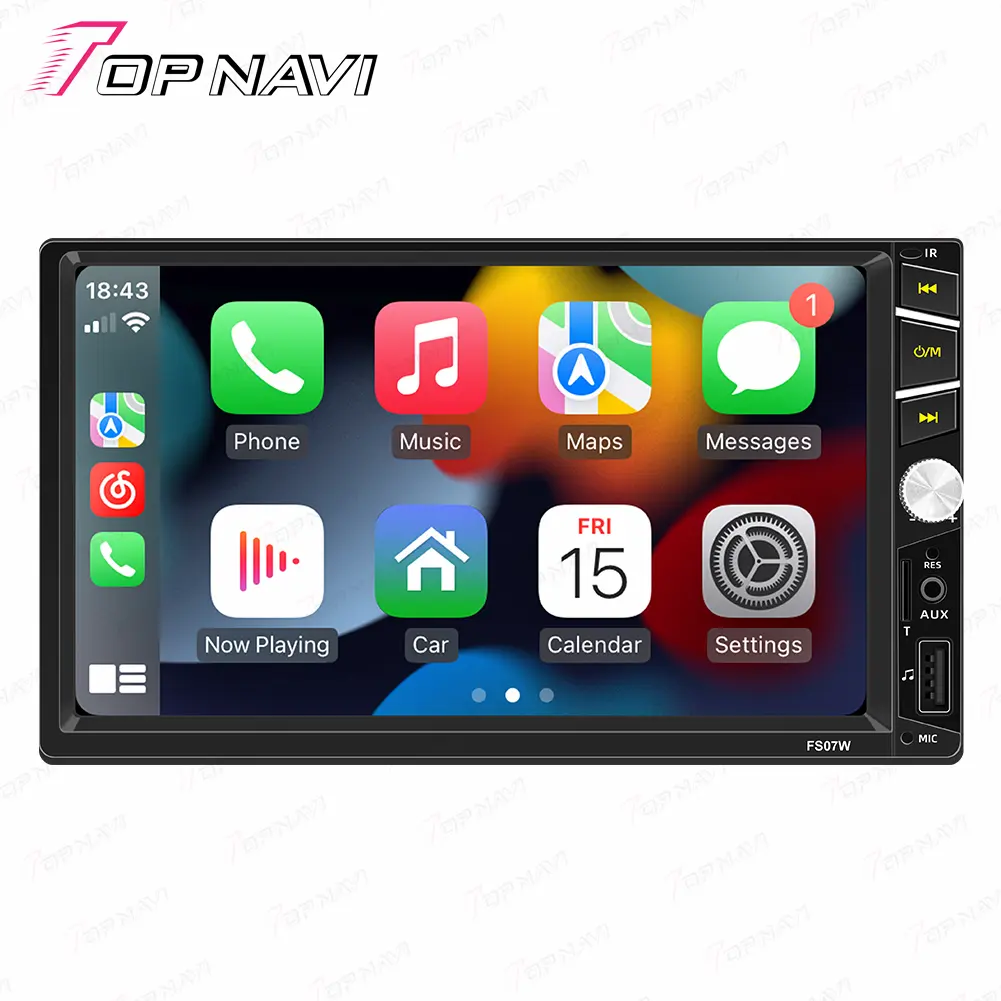 Tela Android para carro inteligente TOPNAVI 7" com carplay, tela de toque capacitiva multimídia mp5 gps wifi