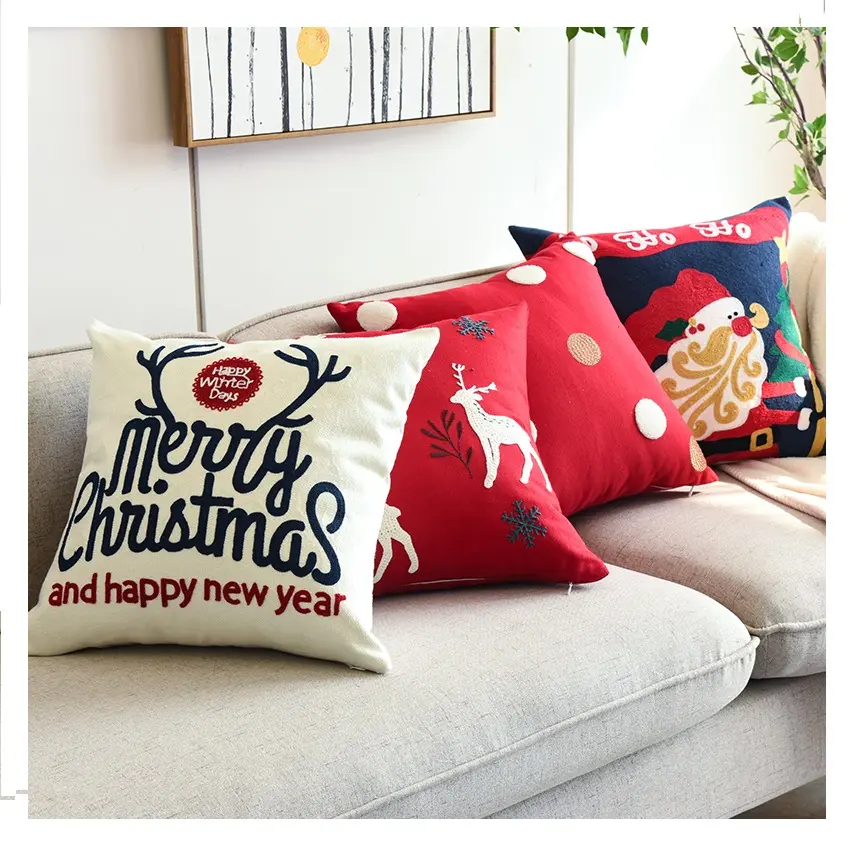 Noël maison broderie décorative jeter taie d'oreiller housses de coussin pour canapé