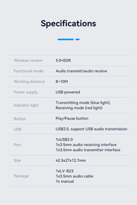 ポータブルカーオーディオ & ビデオアクセサリー-新しいデザインBluetooth 5.0 Auxハンズフリー2 in 1USBワイヤレスアダプタートランスミッター & レシーバー - Product Image 6