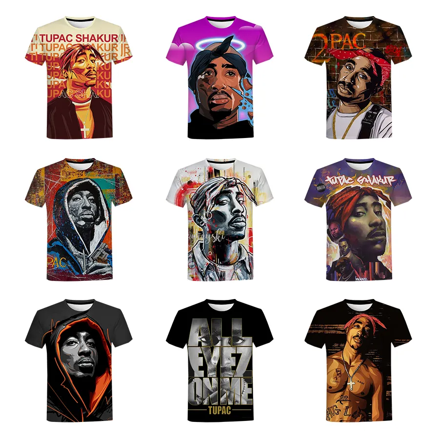 เสื้อยืดพิมพ์ลาย2PAC 3D แนวสตรีทเสื้อยืดฮิปฮอปแร็ปเปอร์เสื้อยืดผู้ชายผู้หญิงกีฬาลำลองเสื้อยืด tupac ผู้ชาย