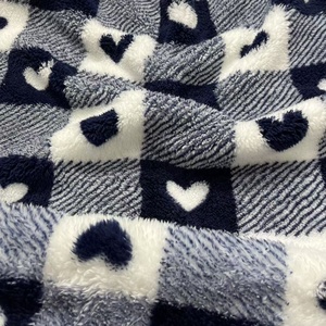 Hai mặt 310gsm 100% polyester tình yêu kẻ sọc kiểm tra mô hình dệt kim in Sherpa lông cừu vải Shu nhung cho quần áo - Product Image 5