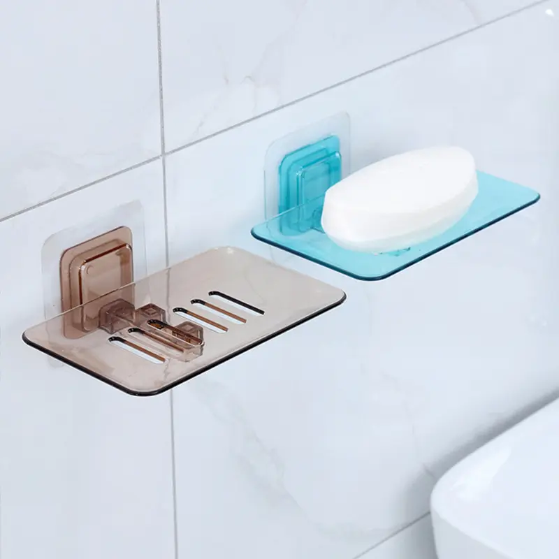 Ready to ShipIn StockFast DispatchSoap Box Paste Wall Mounted Drain Free Punching Crystal Soap Shelving Bathroom Clear Soap holder