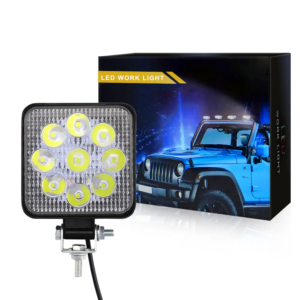 Mini Luz led cuadrada de trabajo para coche, lámpara de conducción de 3 pulgadas, 27W, foco reflector, lámpara de trabajo para Luz de trabajo todoterreno