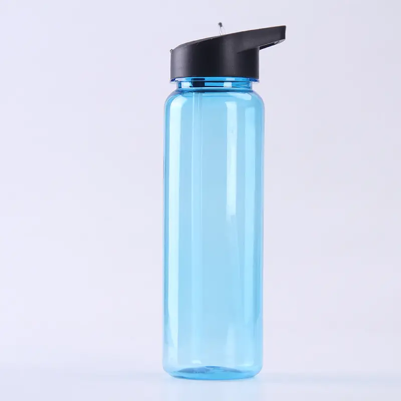 Botella de agua portátil de plástico liso con pajita, 750ml
