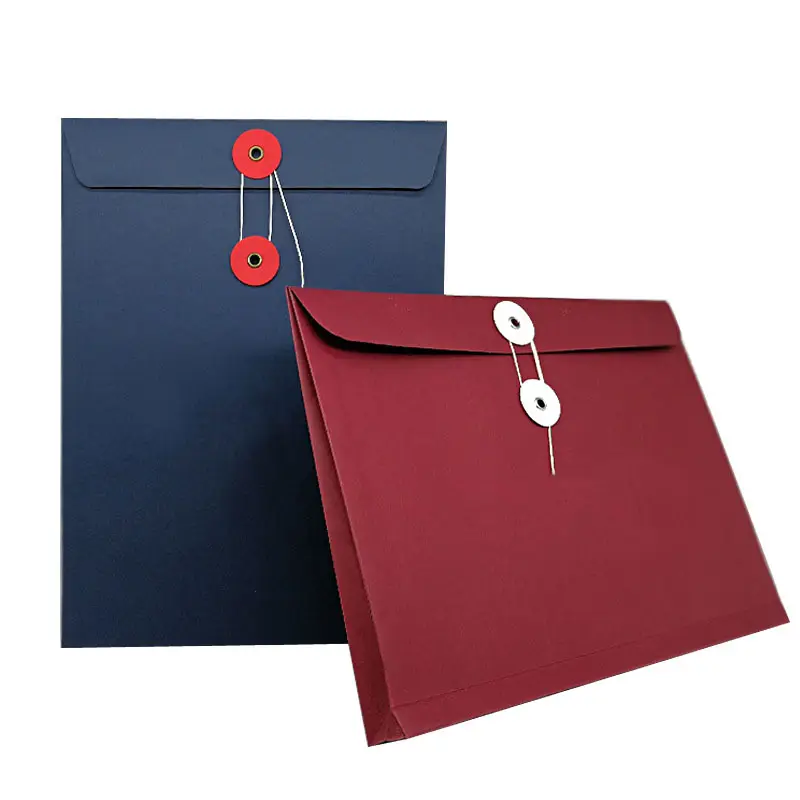 Envelope de papel de envelope rígido personalizado uv impresso envelope de papel de envelope com botão e fechamento de corda