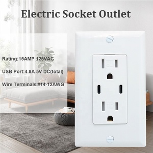 เต้าเสียบ2ช่อง15A USB 125V เต้ารับ2ช่องเต้าเสียบปลั๊กไฟ AC มีพอร์ต2ประเภท C 4.8A เต้ารับติดผนัง - Product Image 5