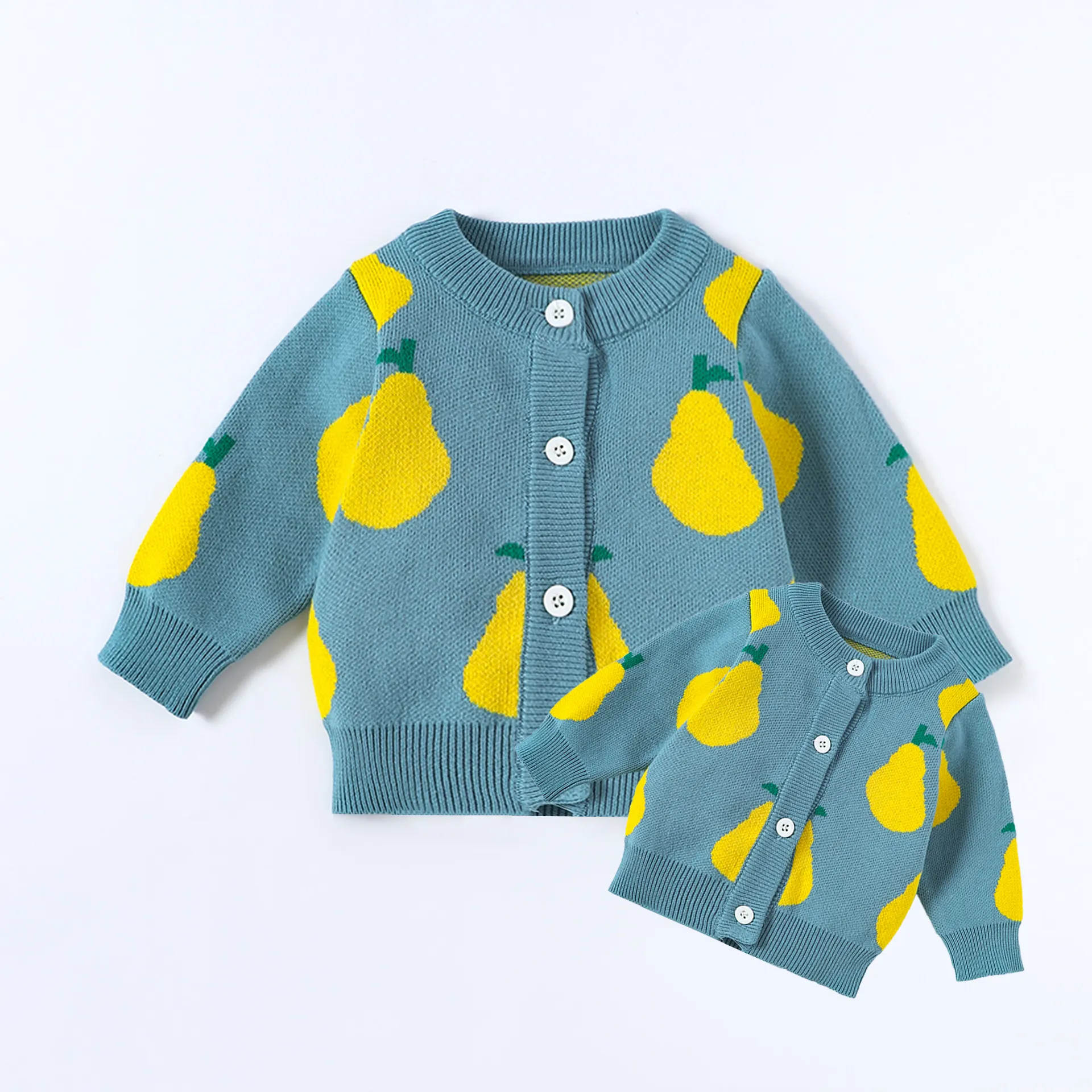 Trajes para madre e hija, ropa bonita a juego para la familia, trajes para mamá y yo, suéter para mujer, cárdigan de pera con frutas para bebés y niñas