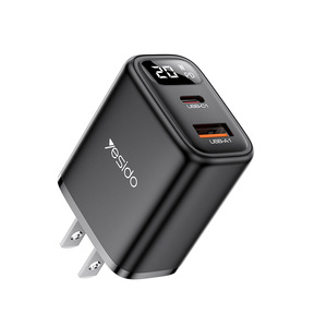 Yesido USB-A & USB-CデュアルポートPD 20W急速充電米国デジタルディスプレイ充電器YC12U - Product Image 1