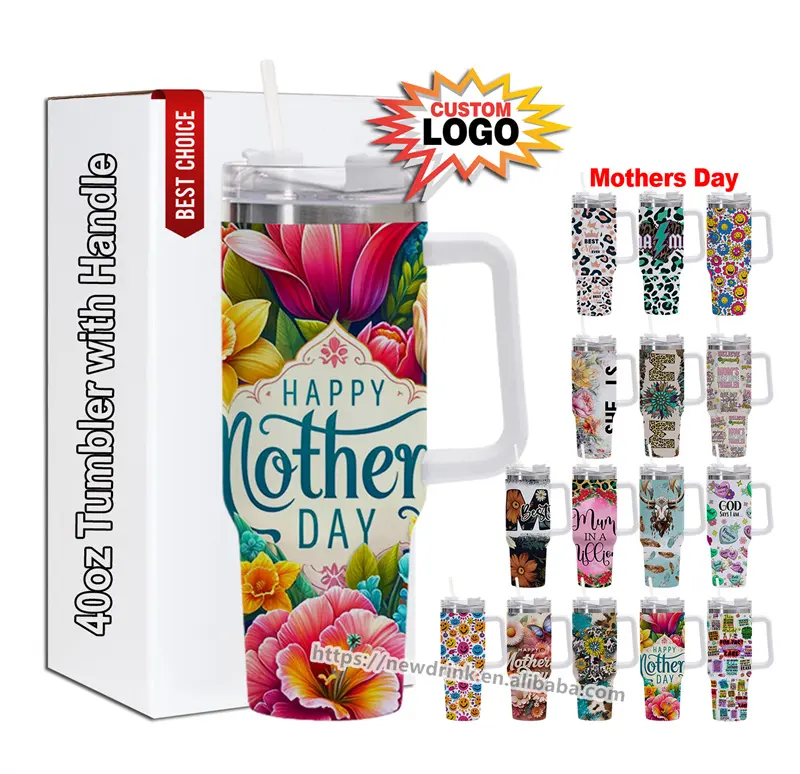 Bulk Custom Print Ontwerp Happy Mothers Day Mama Cadeau-Ideeën Product 40 Oz 40 Oz Roestvrijstalen Beker Beker Met Handvat