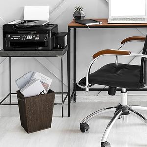 Dark Brown Wood Trash Can with <strong>Built</strong>-<strong>In</strong> Double Metal Handles Square Wastebasket <strong>Garbage</strong> <strong>Container</strong> for Office Bedroom Bathroom