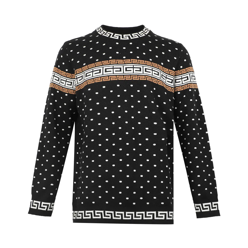 Venta al por mayor patrón de puntos suéteres gruesos y negros hechos a mano con estilo hombres suéter