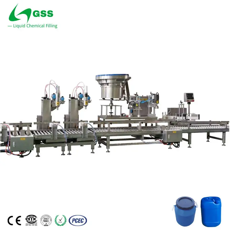 Полуавтоматическая цифровая машина для наполнения жидкостью метилацетатной кислотой GSS 10-30 кг с 4 головками