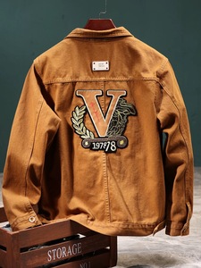 男士复古风格单排扣修身长袖夹克，热压钻石春秋夹克 - Product Image 2