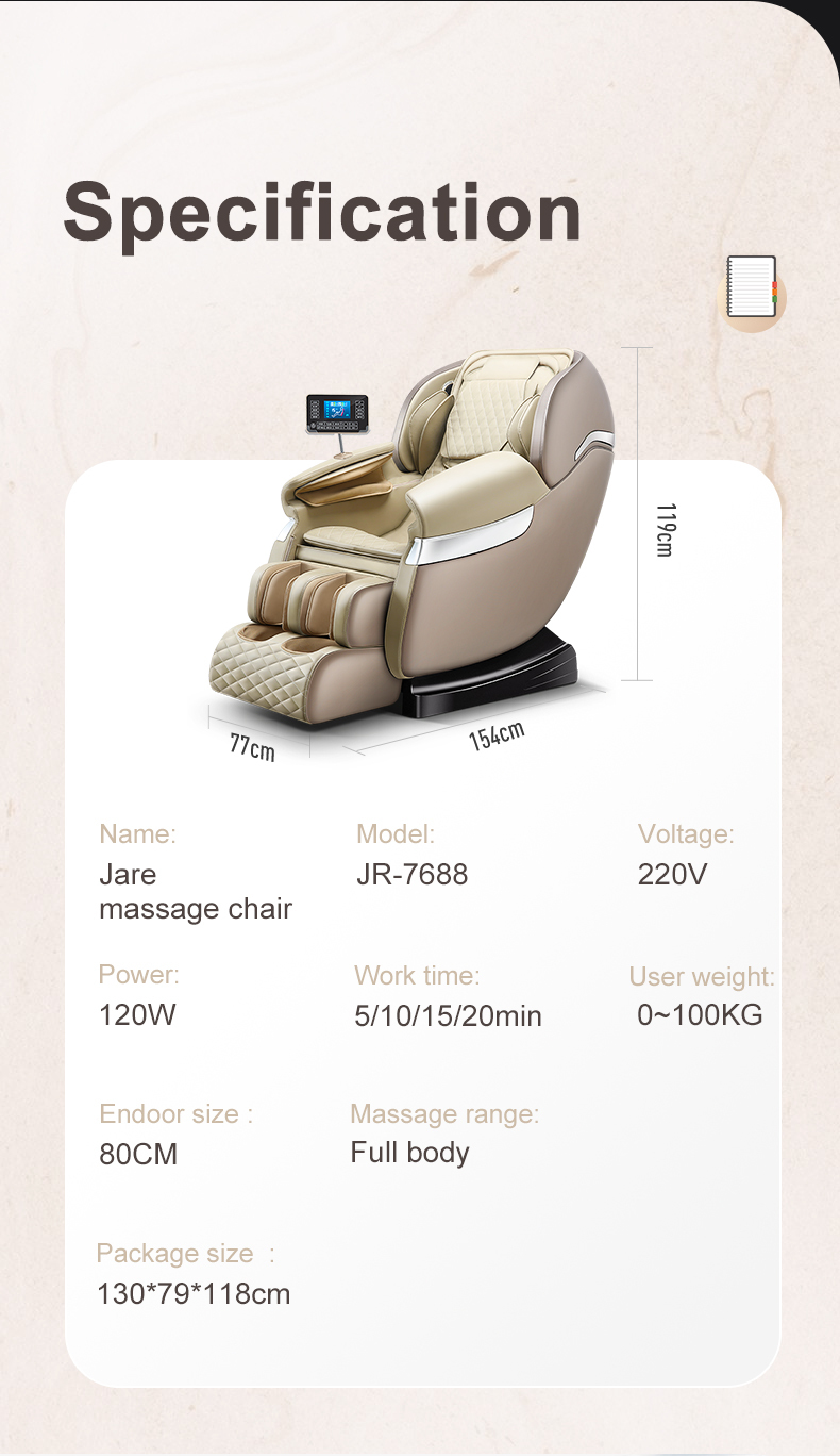 Jare 7688 Cheap Price Electric 4D Zero Gravity Heating Vibration SL-Track Blue-Tooth Factory Hot Sales Full Body Massage Chair
