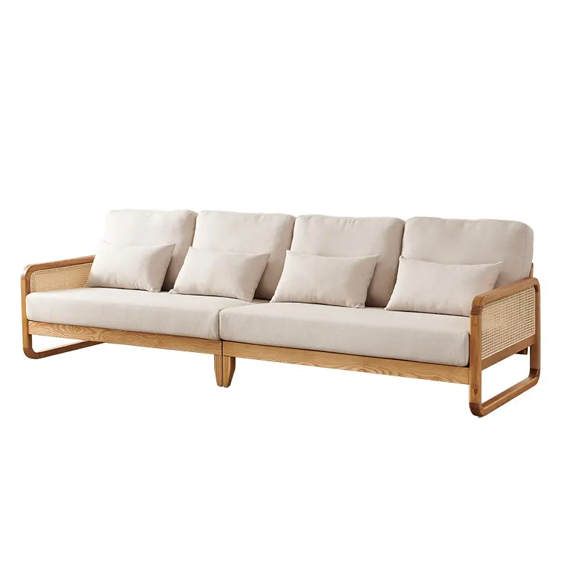 أريكة غرفة معيشة حديثة خشبية من النسيج الإسكندنافي على الطراز الياباني بمقعد لأربعة أشخاص