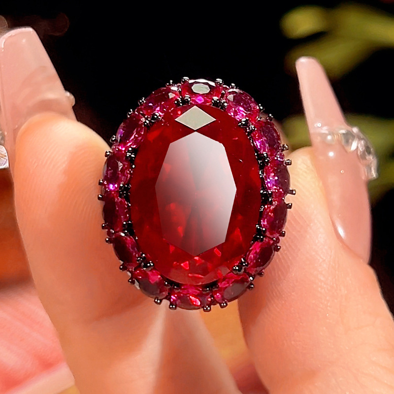 Bague en corindon rouge, taille ajustable