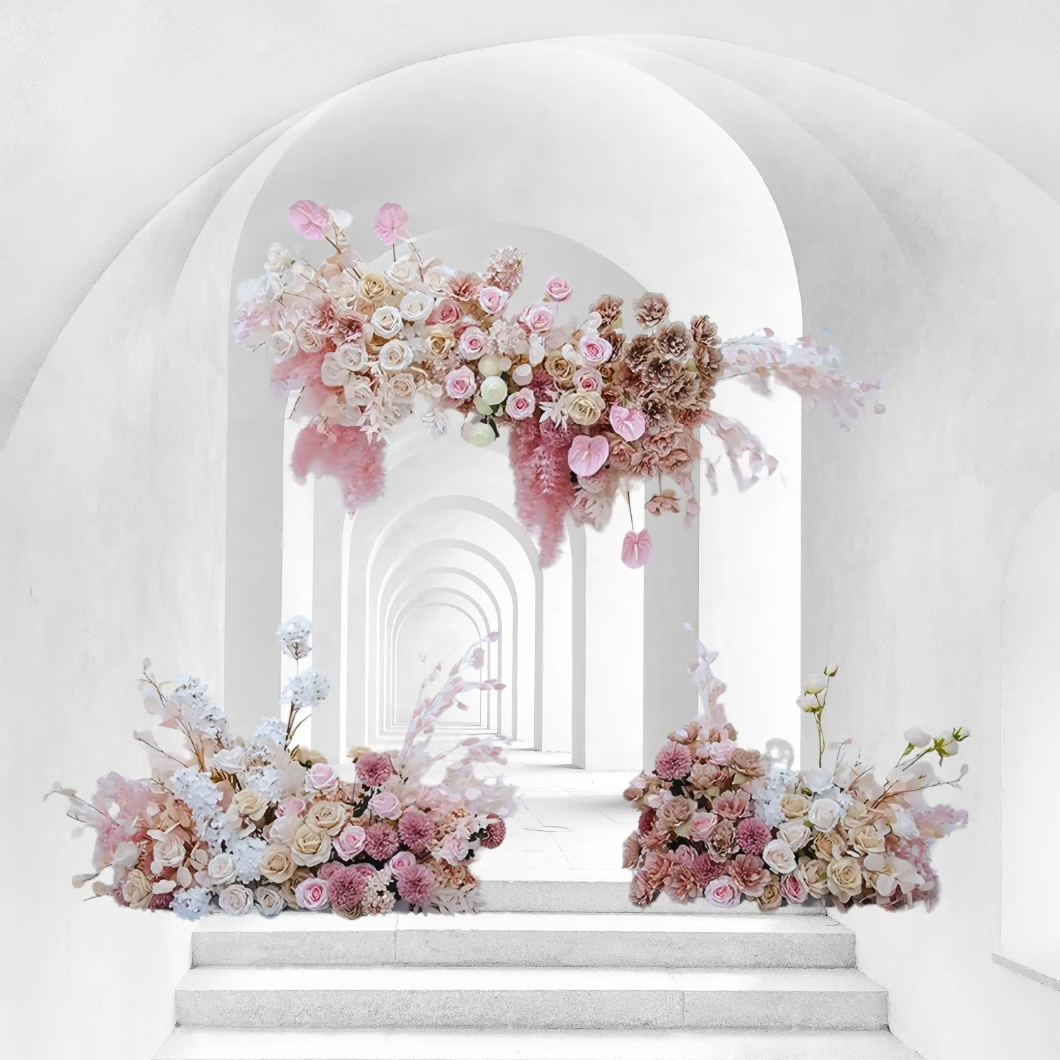 Arco de flores blancas y rosas, arreglos de boda colgantes, orquídea Artificial, arco Floral, decoración de fondo, decoración de fiesta de ceremonia