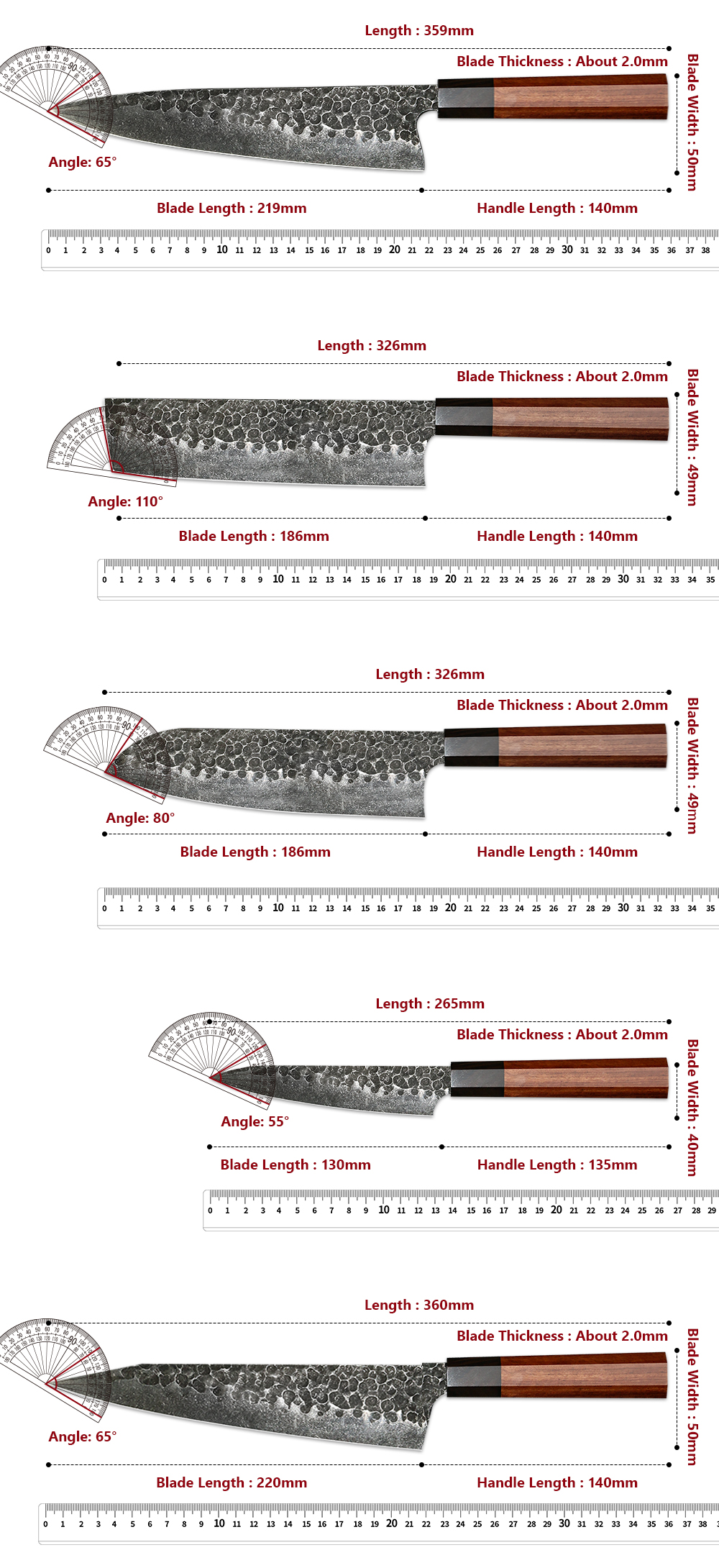 Brown 5pcs knife with saya