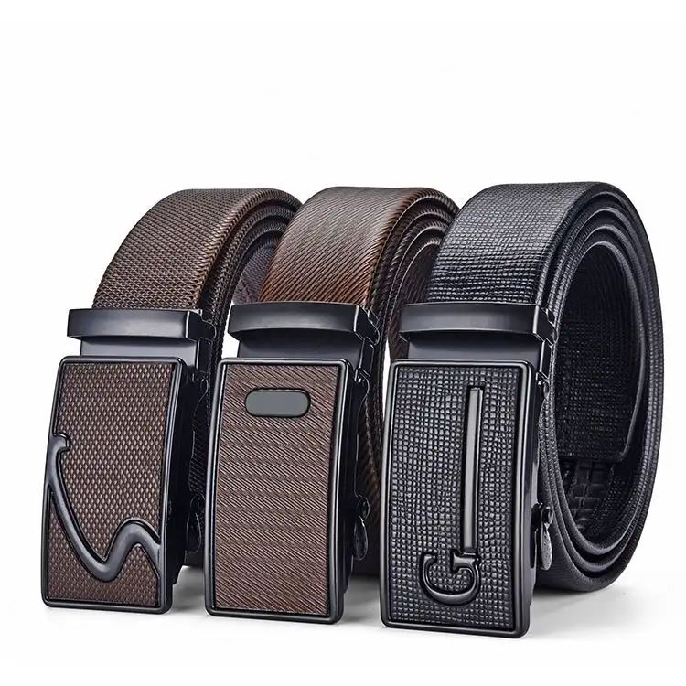 Adjustable western ratchet belt adjustable durable custom men leather belt with automatic sliding buckle
